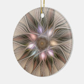 うれしそうな花抽象芸術ベージュブラウンフローラフラクタル セラミックオーナメント (左)