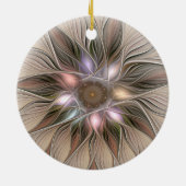 うれしそうな花抽象芸術ベージュブラウンフローラフラクタル セラミックオーナメント (裏面)