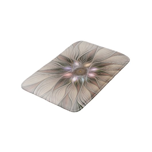 うれしそうな花抽象芸術ベージュブラウンフローラフラクタル バスマット (アングル)