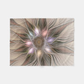 うれしそうな花抽象芸術ベージュブラウンフローラフラクタル フリースブランケット (正面(横))