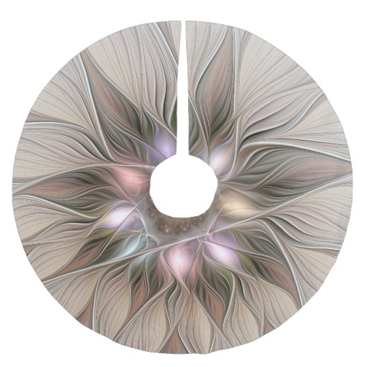 うれしそうな花抽象芸術ベージュブラウンフローラフラクタル ブラッシュドポリエステルツリースカート (正面)