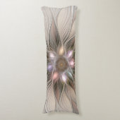 うれしそうな花抽象芸術ベージュブラウンフローラフラクタル ボディピロー (正面縦)