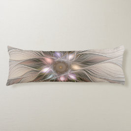 うれしそうな花抽象芸術ベージュブラウンフローラフラクタル ボディピロー