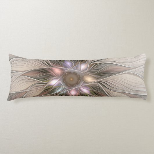 うれしそうな花抽象芸術ベージュブラウンフローラフラクタル ボディピロー (正面)