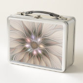 うれしそうな花抽象芸術ベージュブラウンフローラフラクタル メタルランチボックス (正面)