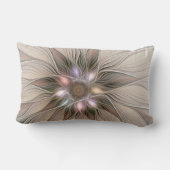 うれしそうな花抽象芸術ベージュブラウンフローラフラクタル ランバークッション (裏面)