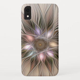 うれしそうな花抽象芸術ベージュブラウンフローラフラクタル iPhone XRケース