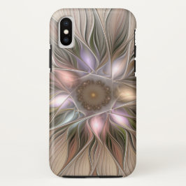うれしそうな花抽象芸術ベージュブラウンフローラフラクタル iPhone XSケース