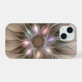 うれしそうな花抽象芸術ベージュブラウンフローラフラクタル iPhone 15ケース (裏面横)