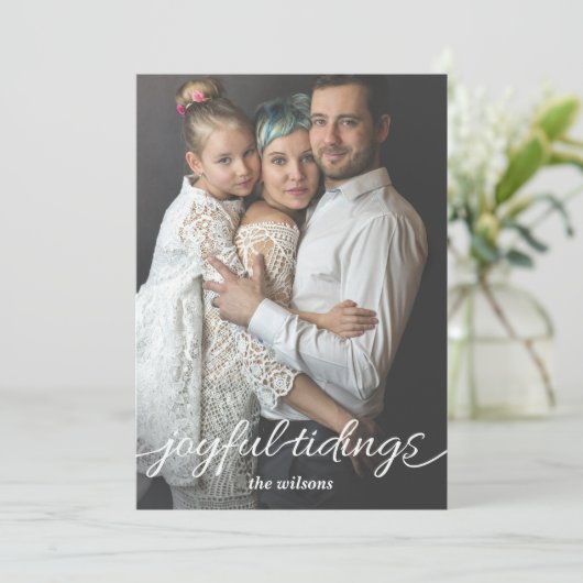 うれしそうな記事のスクリプトカスタムフォトホリデーカード シーズンカード (スタンド正面)