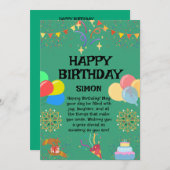 うれしそうな誕生祝い 招待状 (正面/裏面)