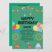 うれしそうな誕生祝い 招待状 (正面/裏面)