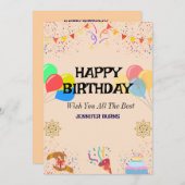 うれしそうな誕生祝い 招待状 (正面/裏面)