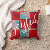 うれしそうな赤い青の編み物格子模様クリスマス クッション (ブランケット)