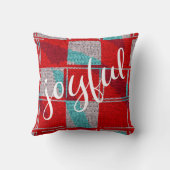 うれしそうな赤い青の編み物格子模様クリスマス クッション (裏面)