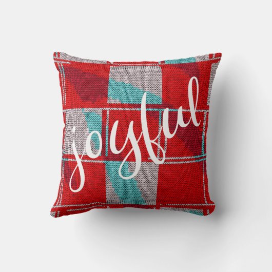 うれしそうな赤い青の編み物格子模様クリスマス クッション (裏面)