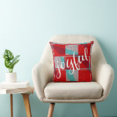 うれしそうな赤い青の編み物格子模様クリスマス クッション (椅子)