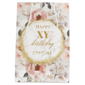 うれしそうな赤面ピンクボホ金ゴールド90誕生日抱き枕 ミディアムペーパーバッグ (裏面)