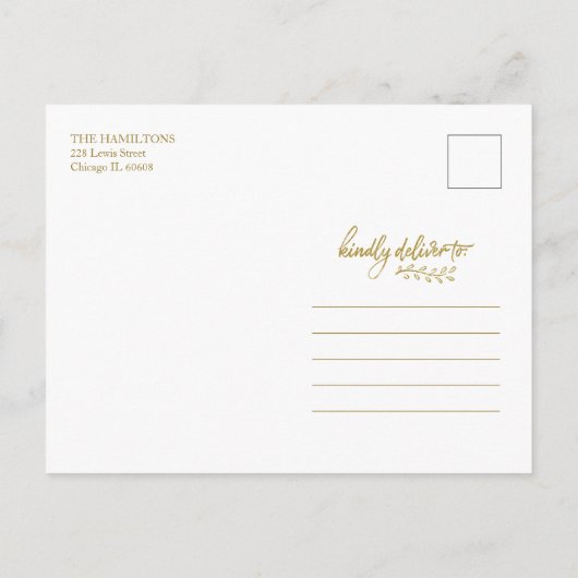 うれしそうな金ゴールドグリッターフォトクリスマスホリデー ポストカード (裏面)