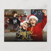 うれしそうな金ゴールドグリッターフォトクリスマスホリデー ポストカード (正面)