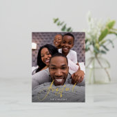 うれしそうな金ゴールドスクリプトフォイルホリデーハガキ 箔シーズンポストカード (立ち正面)