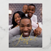 うれしそうな金ゴールドスクリプトフォイルホリデーハガキ 箔シーズンポストカード (正面)