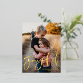 うれしそうな金ゴールドスクリプトフォイル写真クリスマスフォイル穴 箔シーズンポストカード (立ち正面)