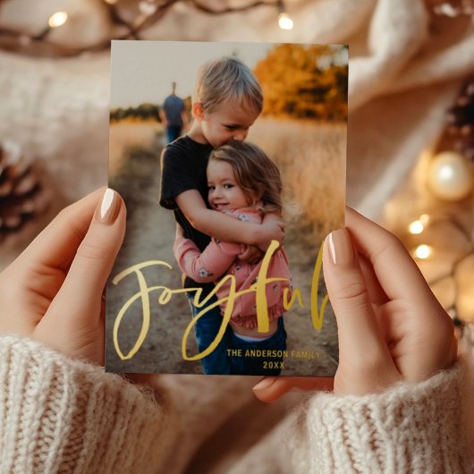 うれしそうな金ゴールドスクリプトフォイル写真クリスマスフォイル穴 箔シーズンポストカード