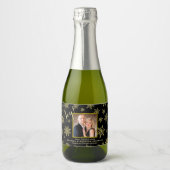 うれしそうな金ゴールドスノーフレークとフォトホリデーミニ スパークリングワインラベル (正面)