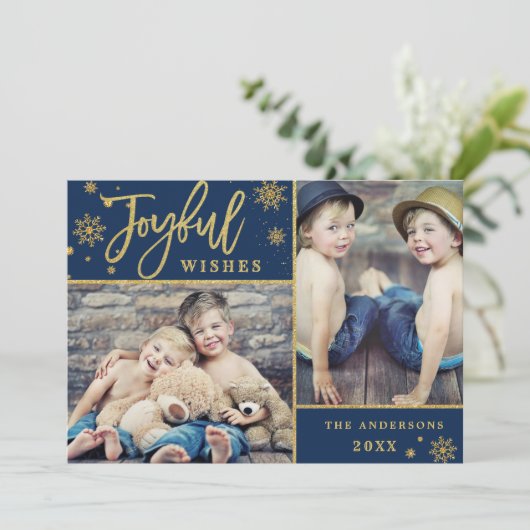 うれしそうな金ゴールドフレームクリスマス2 PHOTO Greeting シーズンカード (スタンド正面)