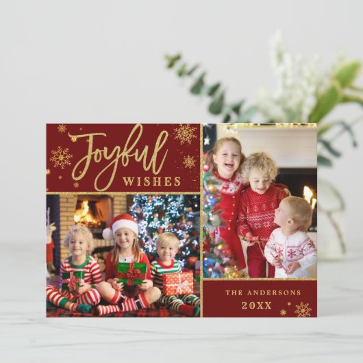うれしそうな金ゴールドフレームクリスマス2 PHOTO Greeting シーズンカード (スタンド正面)