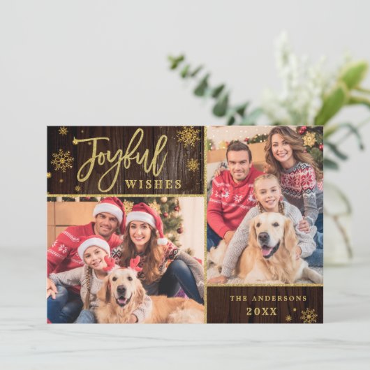 うれしそうな金ゴールドフレームクリスマス2 PHOTO Greeting シーズンカード (スタンド正面)