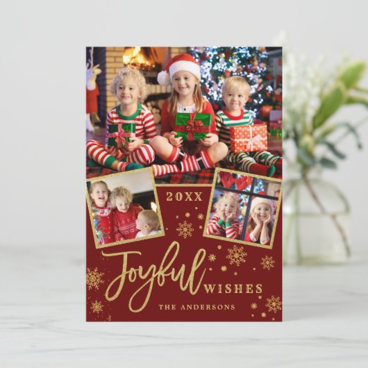 うれしそうな金ゴールドフレームクリスマス3 PHOTO Greeting シーズンカード (スタンド正面)
