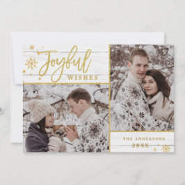 うれしそうな金ゴールドモダンフレームスクリプト2 PHOTO Greeting シーズンカード