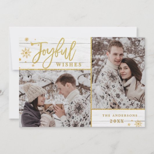 うれしそうな金ゴールドモダンフレームスクリプト2 PHOTO Greeting シーズンカード (正面)