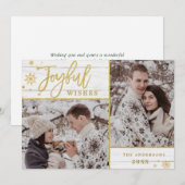 うれしそうな金ゴールドモダンフレームスクリプト2 PHOTO Greeting シーズンカード (正面/裏面)