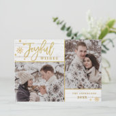 うれしそうな金ゴールドモダンフレームスクリプト2 PHOTO Greeting シーズンカード (スタンド正面)