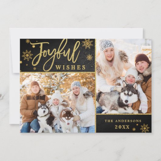 うれしそうな金ゴールドモダンフレームスクリプト2 PHOTO Greeting シーズンカード (正面)
