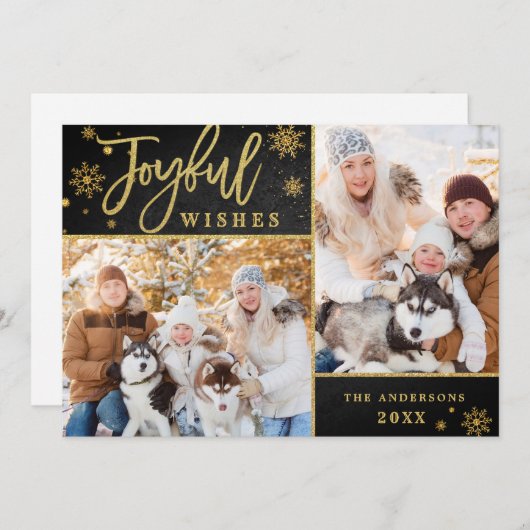 うれしそうな金ゴールドモダンフレームスクリプト2 PHOTO Greeting シーズンカード (正面/裏面)