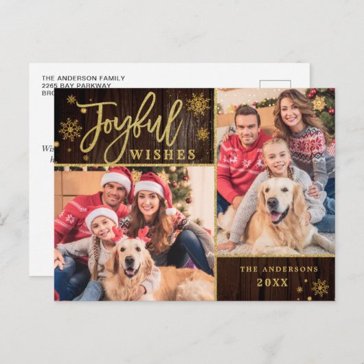 うれしそうな金ゴールドモダンフレームスクリプト2 PHOTO Greeting ポストカード (正面/裏面)