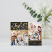 うれしそうな金ゴールドモダンフレームスクリプト2 PHOTO Greeting ポストカード (スタンド正面)