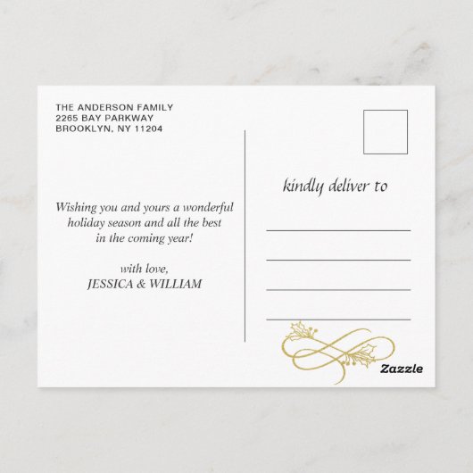 うれしそうな金ゴールドモダンフレームスクリプト2 PHOTO Greeting ポストカード (裏面)