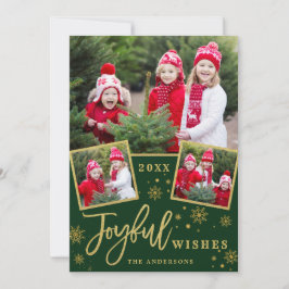 うれしそうな金ゴールドモダンフレームスクリプト3 PHOTO Greeting シーズンカード