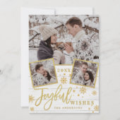 うれしそうな金ゴールドモダンフレームスクリプト3 PHOTO Greeting シーズンカード (正面)