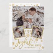 うれしそうな金ゴールドモダンフレームスクリプト3 PHOTO Greeting シーズンカード (正面/裏面)