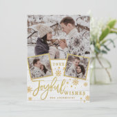 うれしそうな金ゴールドモダンフレームスクリプト3 PHOTO Greeting シーズンカード (スタンド正面)