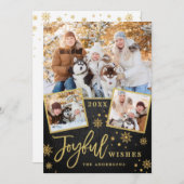 うれしそうな金ゴールドモダンフレームスクリプト3 PHOTO Greeting シーズンカード (正面/裏面)