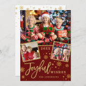 うれしそうな金ゴールドモダンフレームスクリプト3 PHOTO Greeting シーズンカード (正面/裏面)