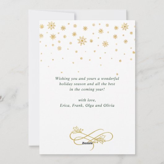 うれしそうな金ゴールドモダンフレームスクリプト3 PHOTO Greeting シーズンカード (裏面)