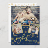 うれしそうな金ゴールドモダンフレームスクリプト3 PHOTO Greeting シーズンカード (正面/裏面)